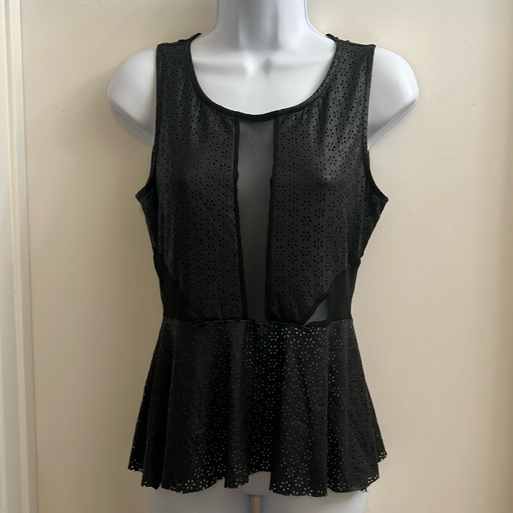 Shelly Mesh / Eyelet Black Tank - Size Large